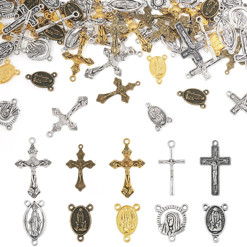 4751 Beadthoven 70pcs Tibetan Rosary Cross Charms and Center Mary